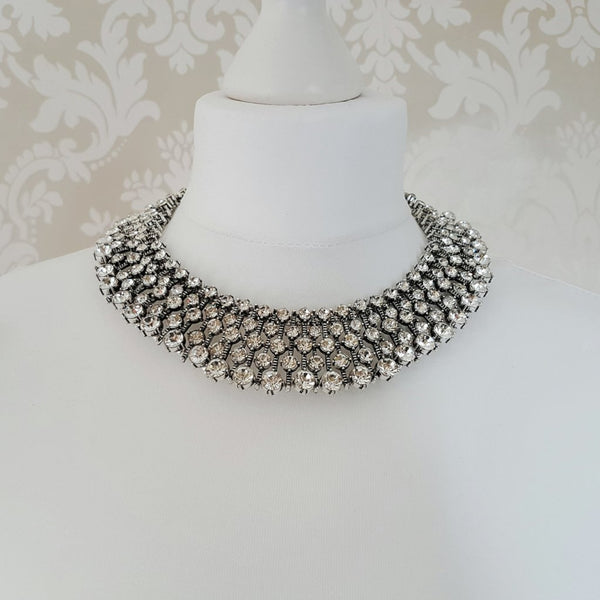 KIARA Silver Rhinestone Embellished Necklace
