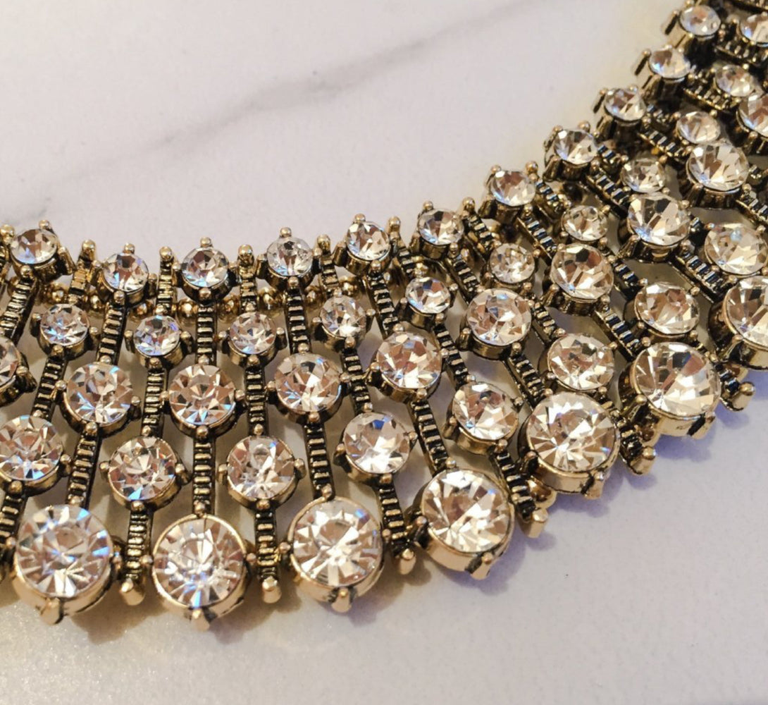 Gold Crystal bib necklace, gifts for her and bridal jewellery