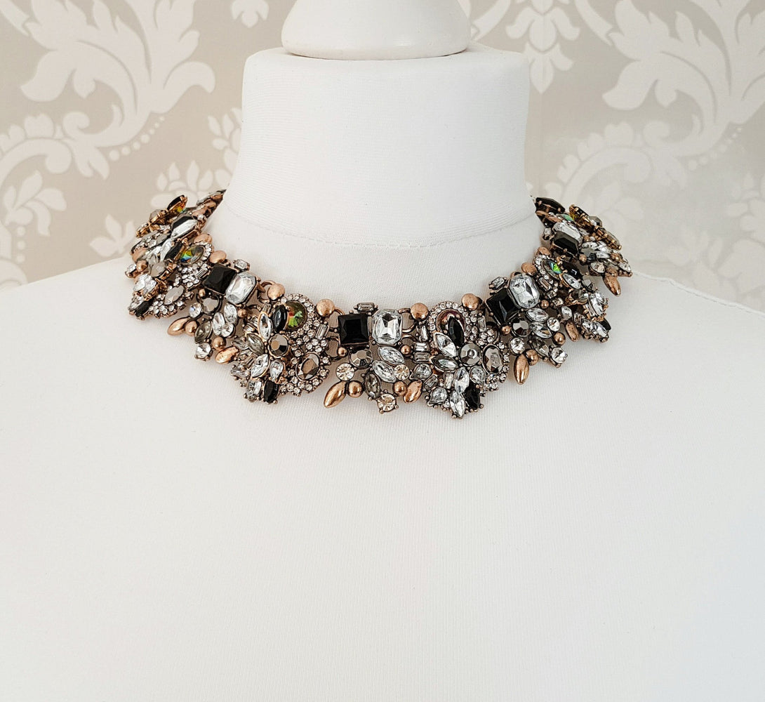 Black and gold rhinestone necklace