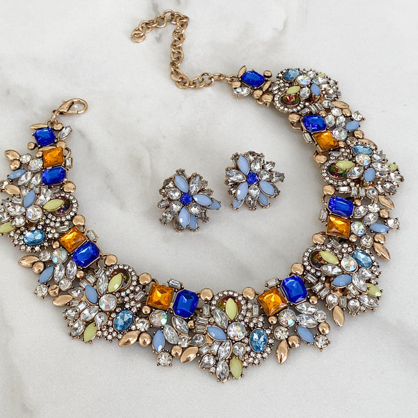 AVAANI Royal Blue & Multicoloured Necklace Set