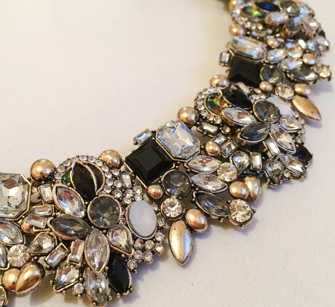 black and gold rhinestone jewel necklace