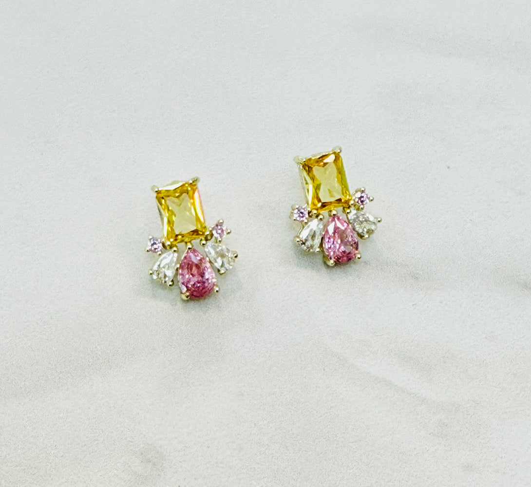 NOVA Pink & Yellow Crystal Stud Earrings