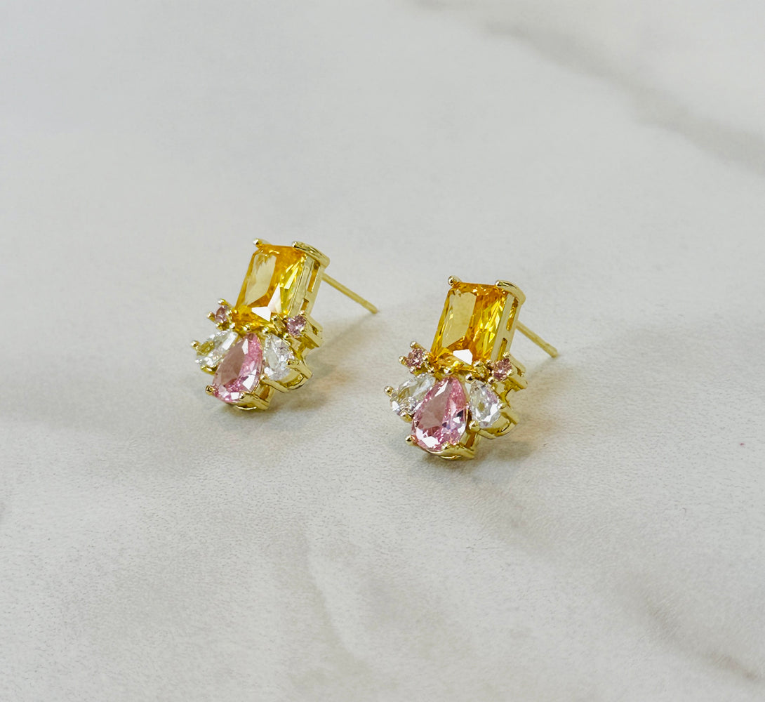 NOVA Pink & Yellow Crystal Stud Earrings