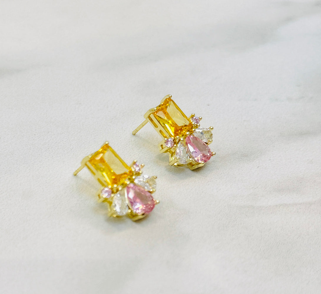 NOVA Pink & Yellow Crystal Stud Earrings