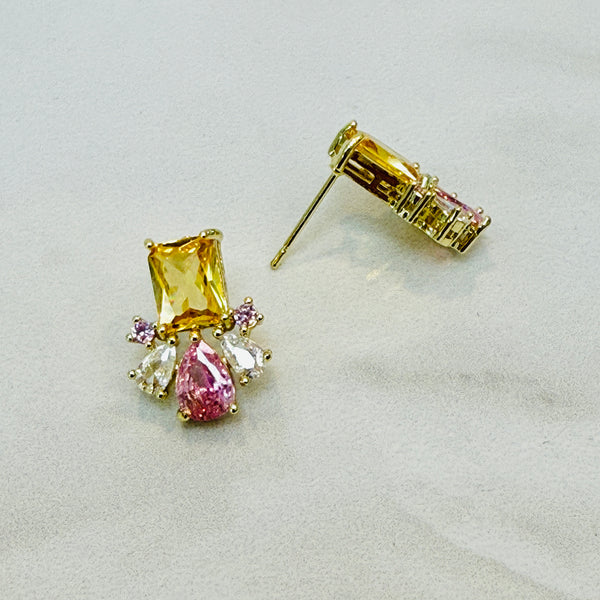 NOVA Pink & Yellow Crystal Stud Earrings