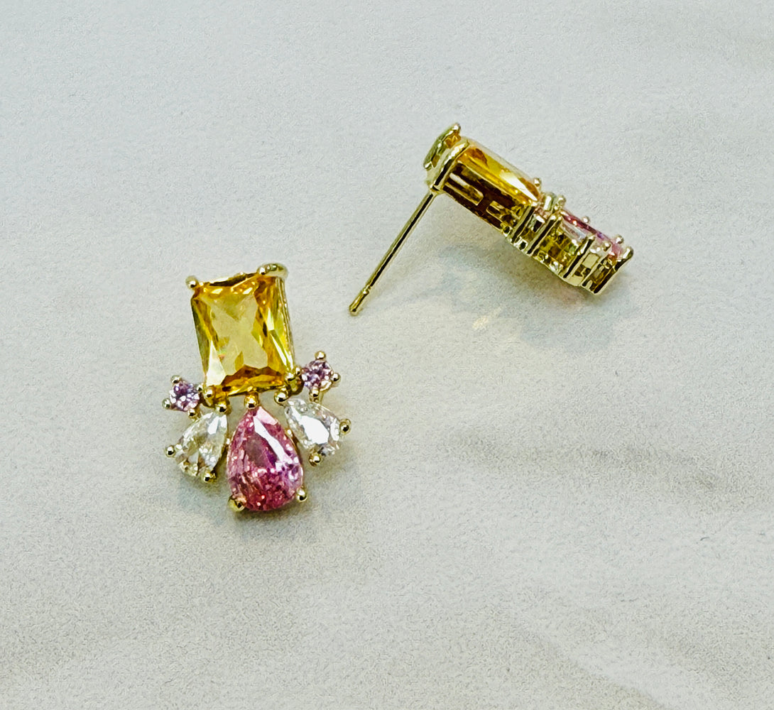 NOVA Pink & Yellow Crystal Stud Earrings