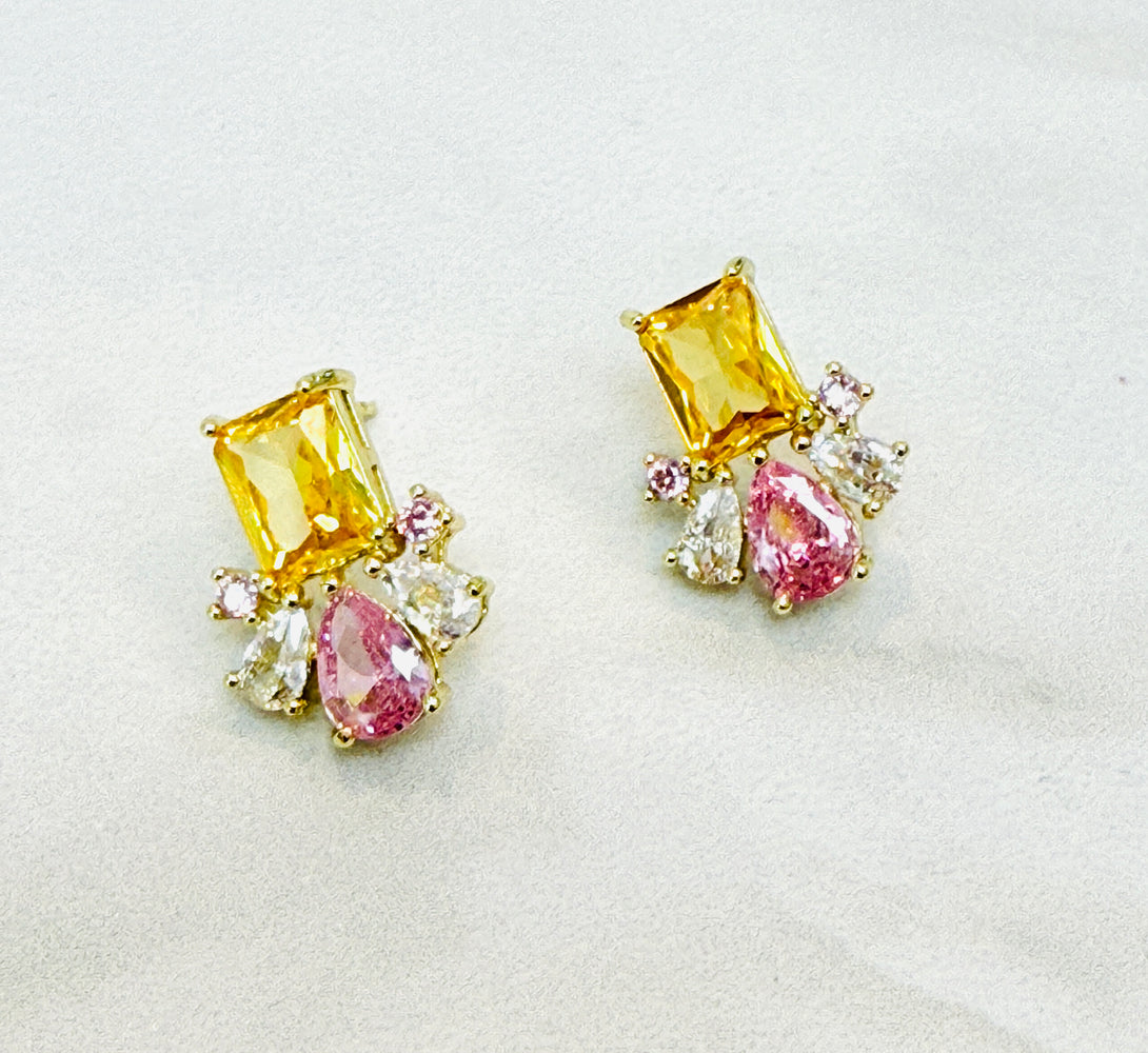 NOVA Pink & Yellow Crystal Stud Earrings