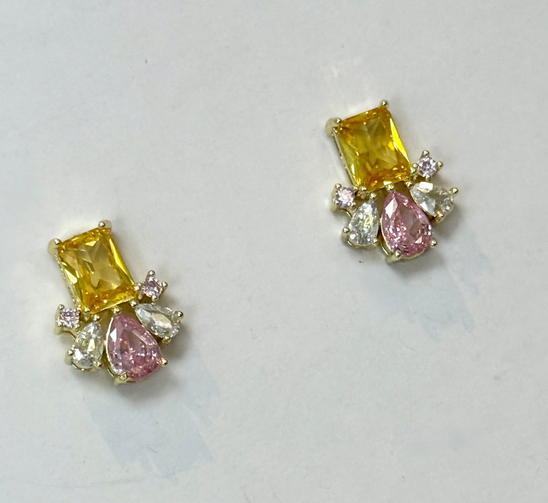 NOVA Pink & Yellow Crystal Stud Earrings