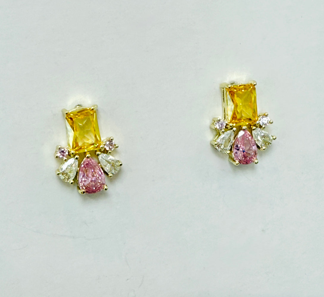NOVA Pink & Yellow Crystal Stud Earrings