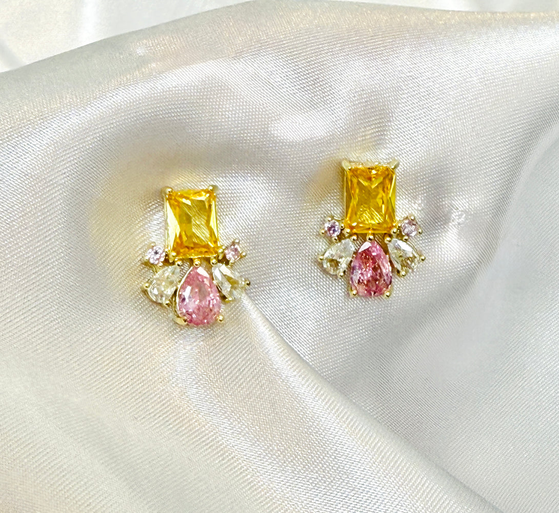 NOVA Pink & Yellow Crystal Stud Earrings