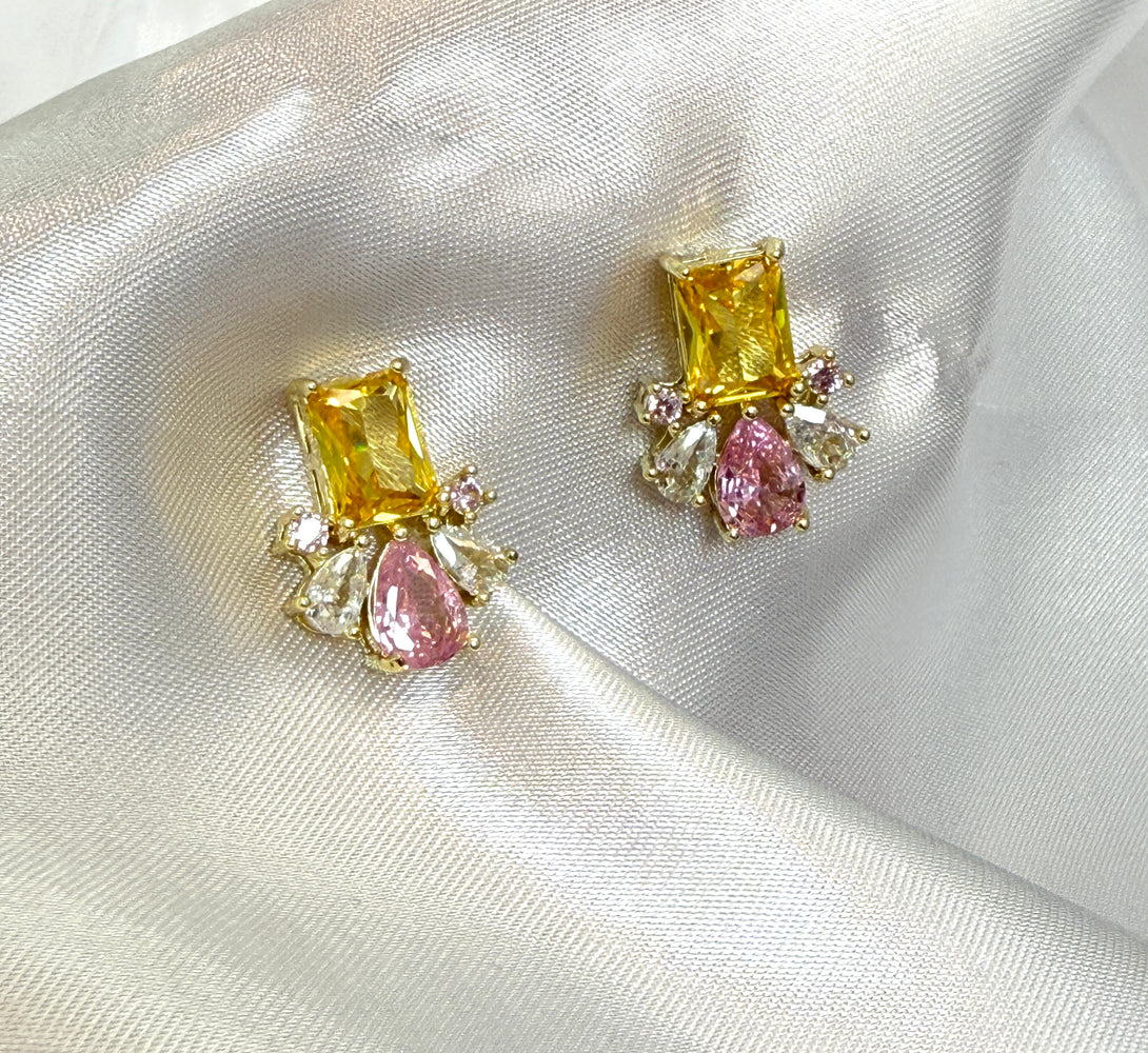 NOVA Pink & Yellow Crystal Stud Earrings