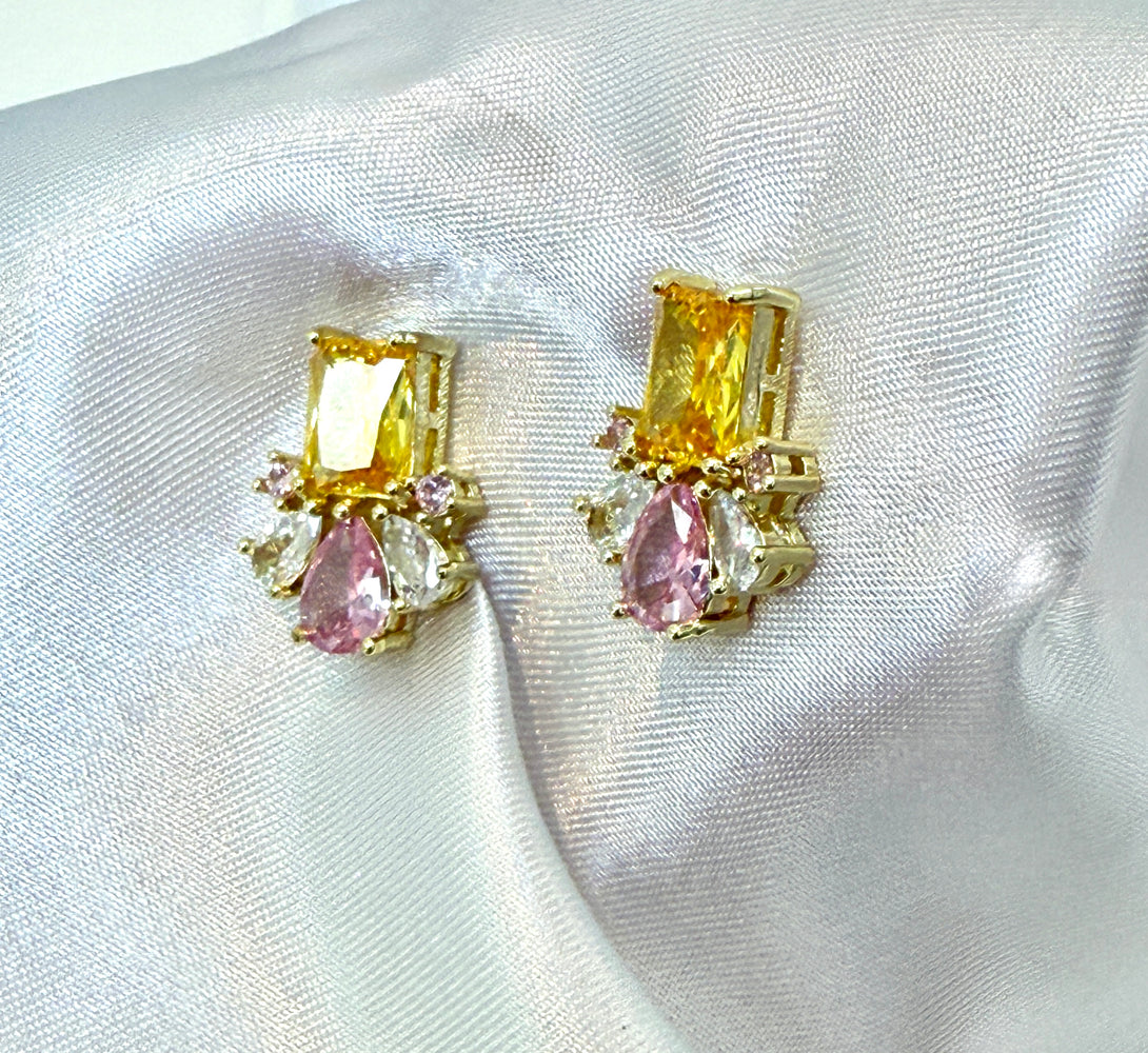 NOVA Pink & Yellow Crystal Stud Earrings