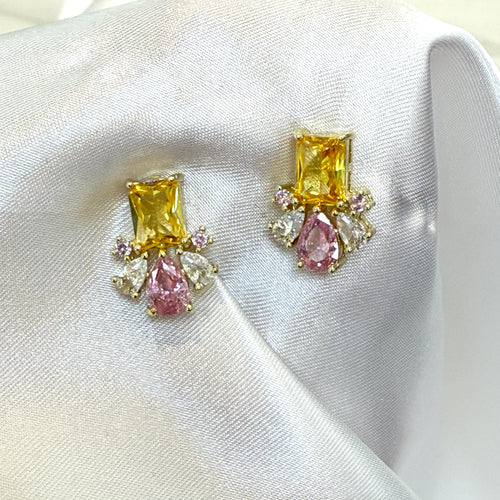 NOVA Pink & Yellow Crystal Stud Earrings