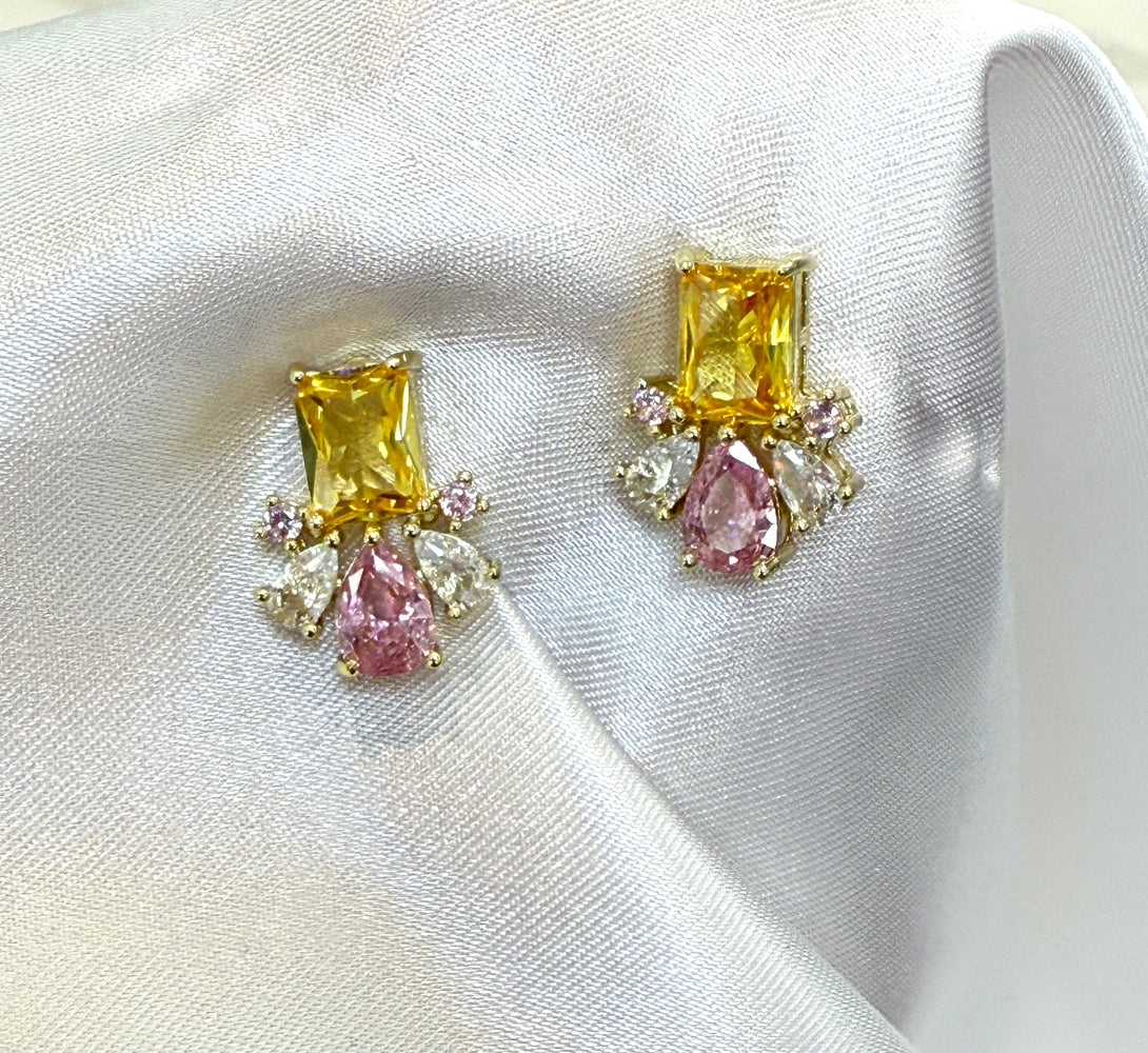 NOVA Pink & Yellow Crystal Stud Earrings