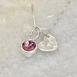 February birthstone charm with heart pendant necklace in sterling silver