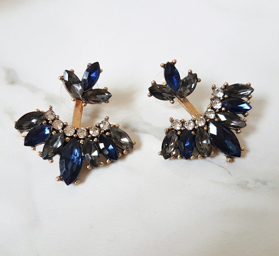 LAdies navy blue ear jacket statement earrings