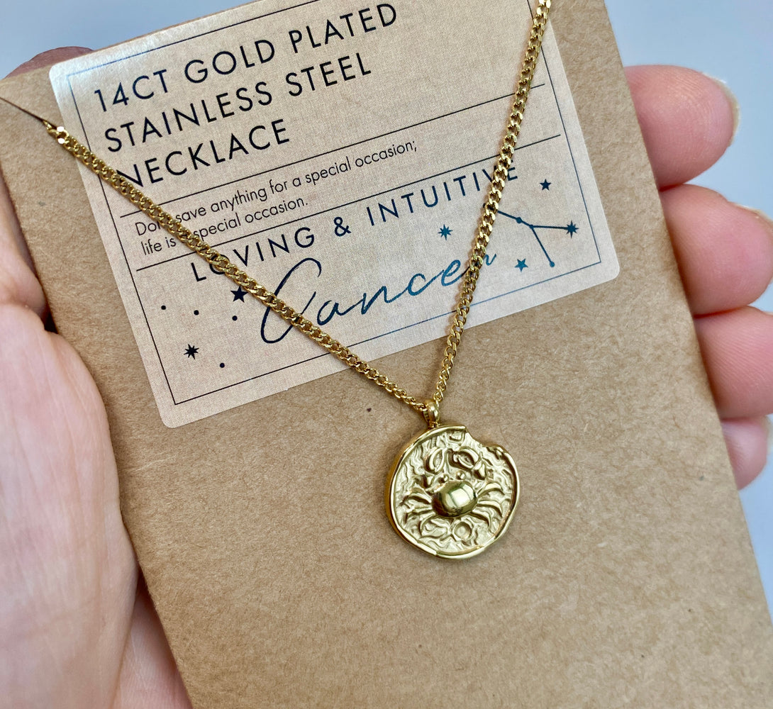 Cancer Zodiac Gold Pendant Necklace
