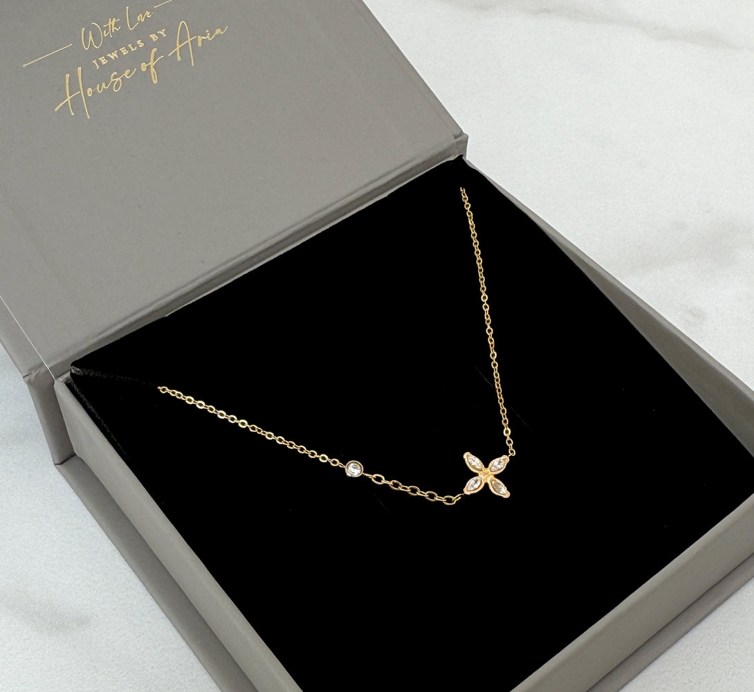 BEA Crystal Gold Flower Pendant Necklace