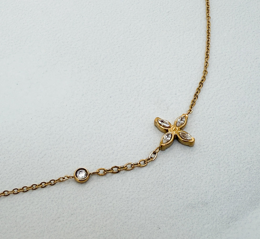 BEA Crystal Gold Flower Pendant Necklace