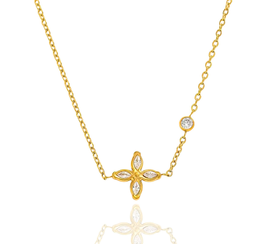 BEA Crystal Gold Flower Pendant Necklace