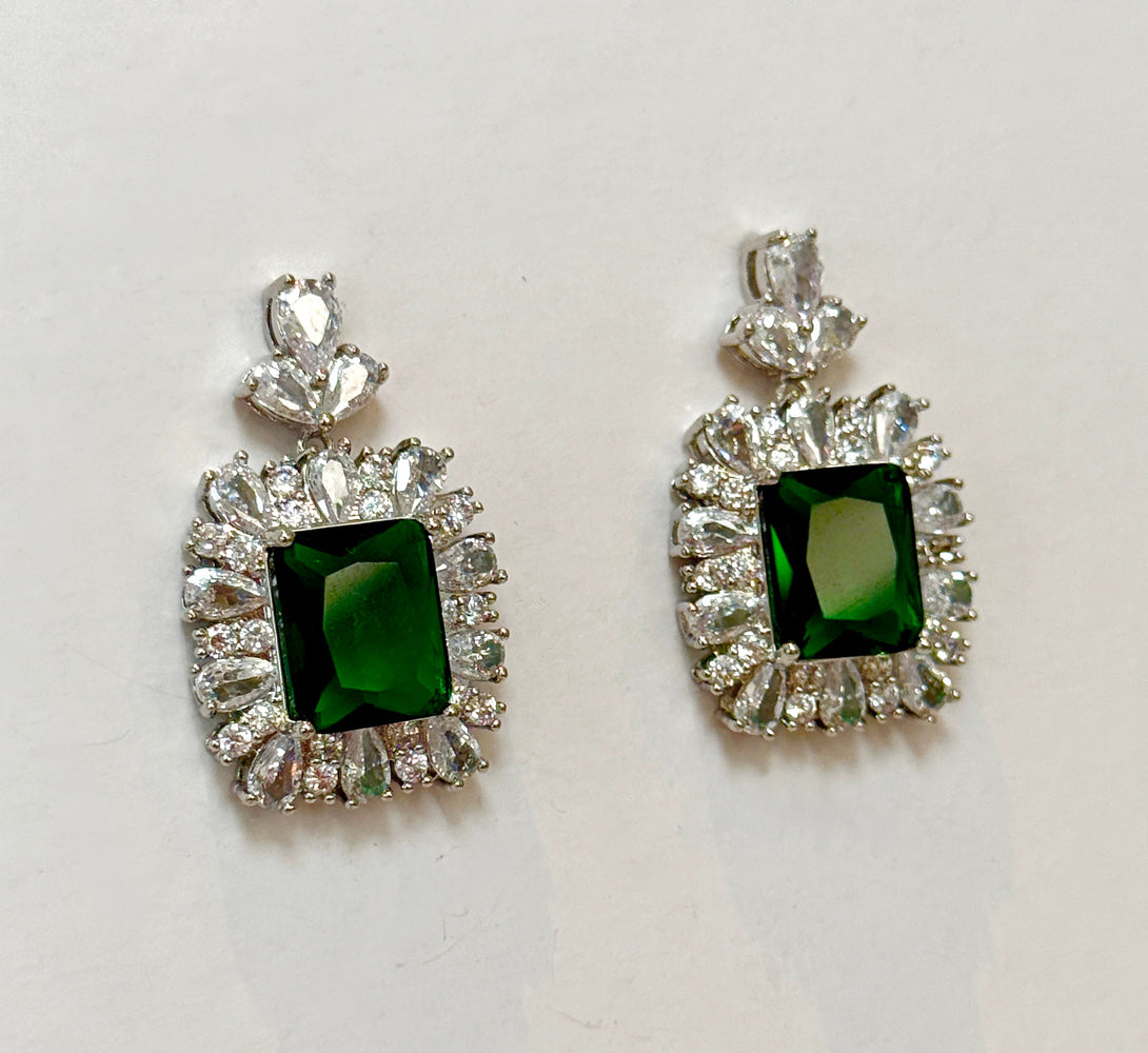 ISLA Emerald Green Crystal Earrings - Silver