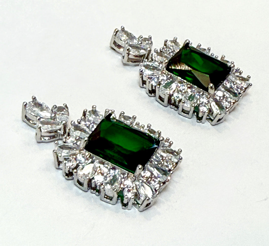 ISLA Emerald Green Crystal Earrings - Silver