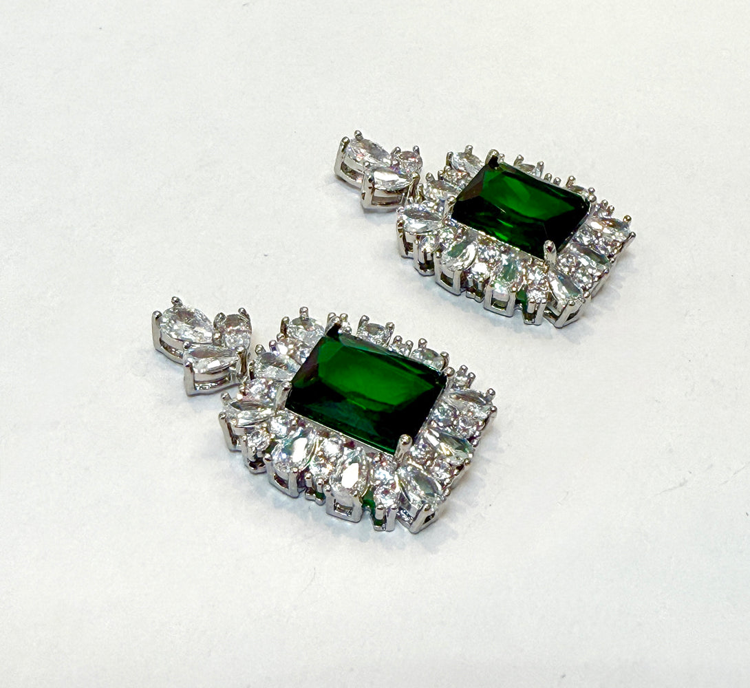ISLA Emerald Green Crystal Earrings - Silver