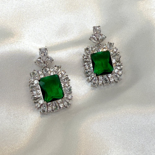 ISLA Emerald Green Crystal Earrings - Silver