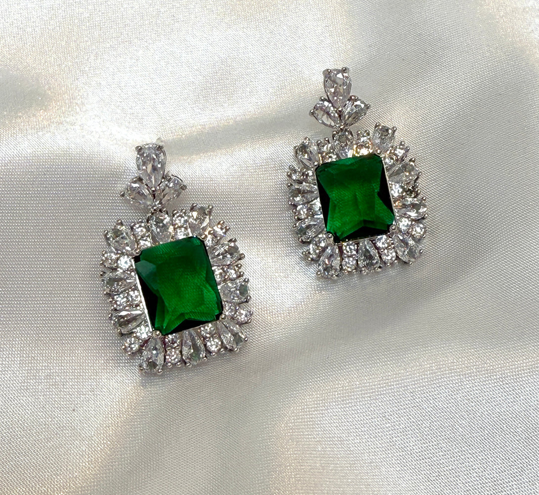 ISLA Emerald Green Crystal Earrings - Silver