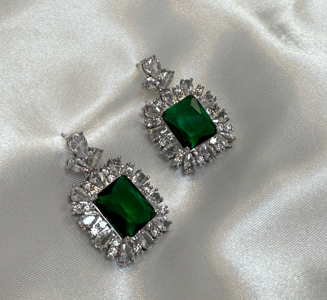 ISLA Emerald Green Crystal Earrings - Silver
