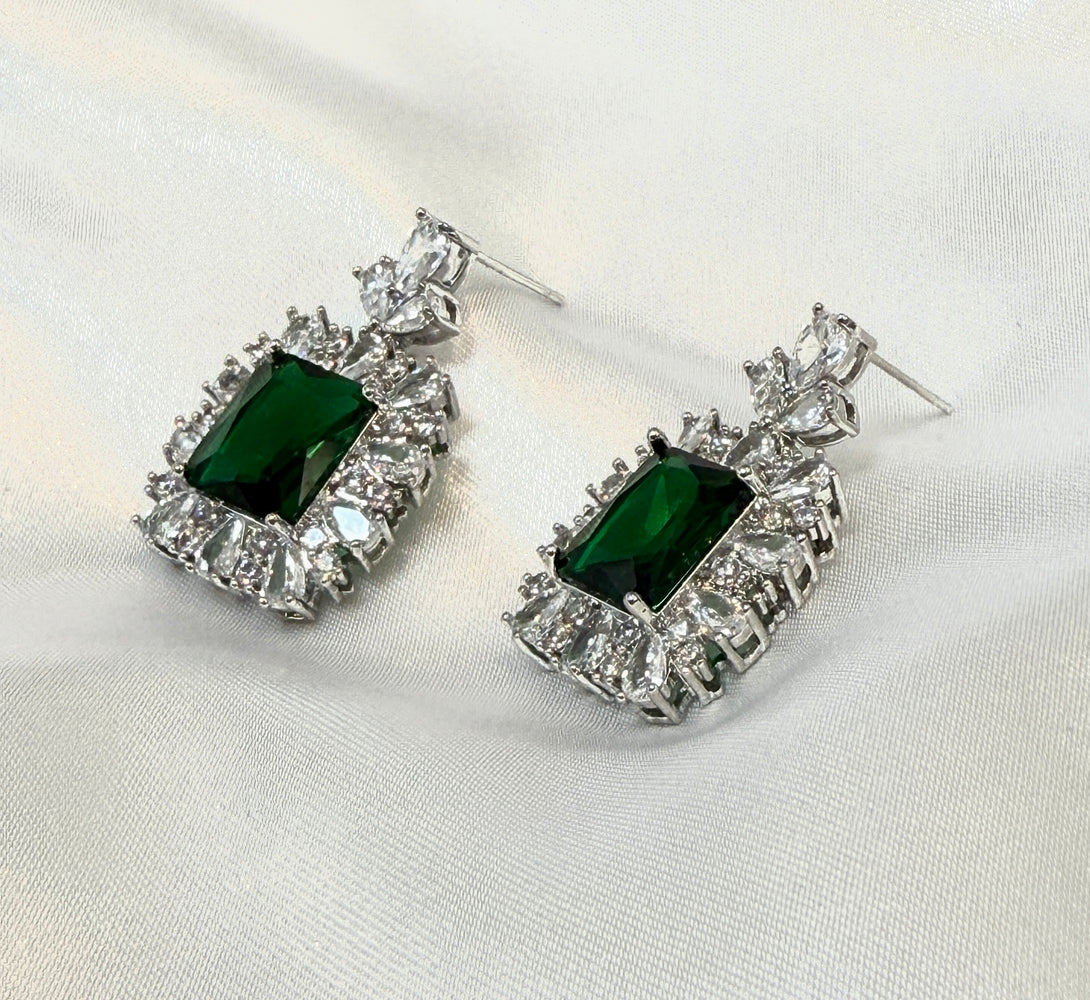 emerald green crystal earrings for bridal/ special occasions 