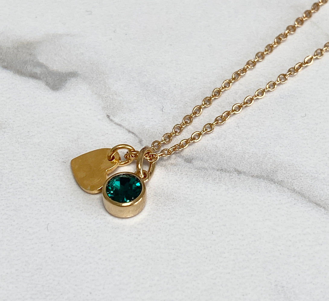 Gold  Love Heart Birthstone Necklace