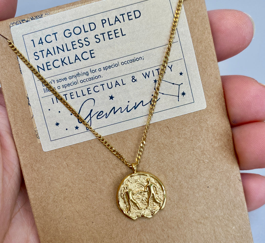 Gemini Zodiac Gold Pendant Necklace