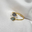 gold Plated Peardrop labradorite gemstone ring, adjustable to fit all sizes