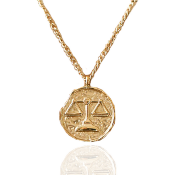 Gold Libra Zodiac Pendant Necklace