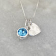March birthstone charm with heart pendant necklace in sterling silver