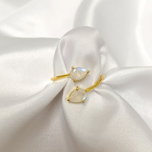 teardrop Moonstone in 18k gold plated adjustable ring 