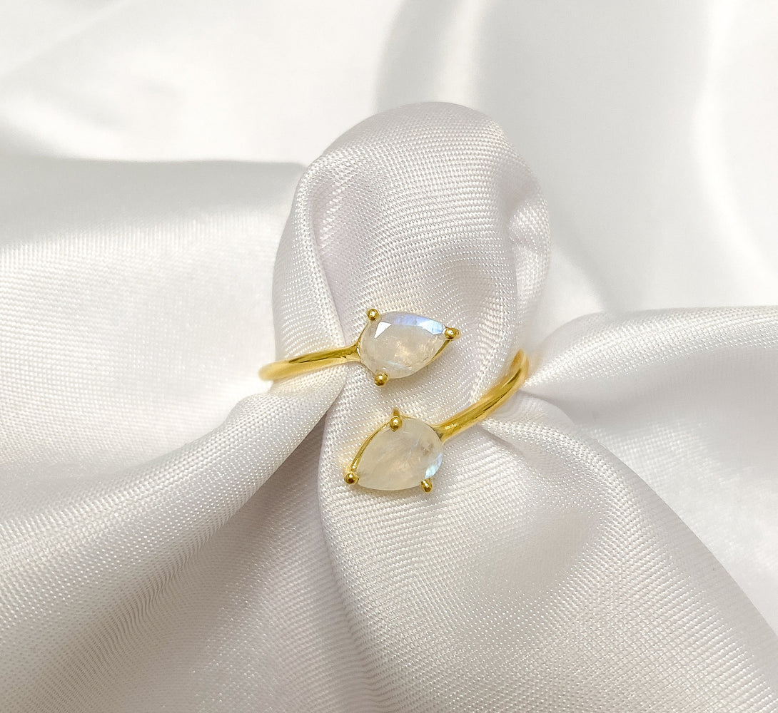 teardrop Moonstone in 18k gold plated adjustable ring 