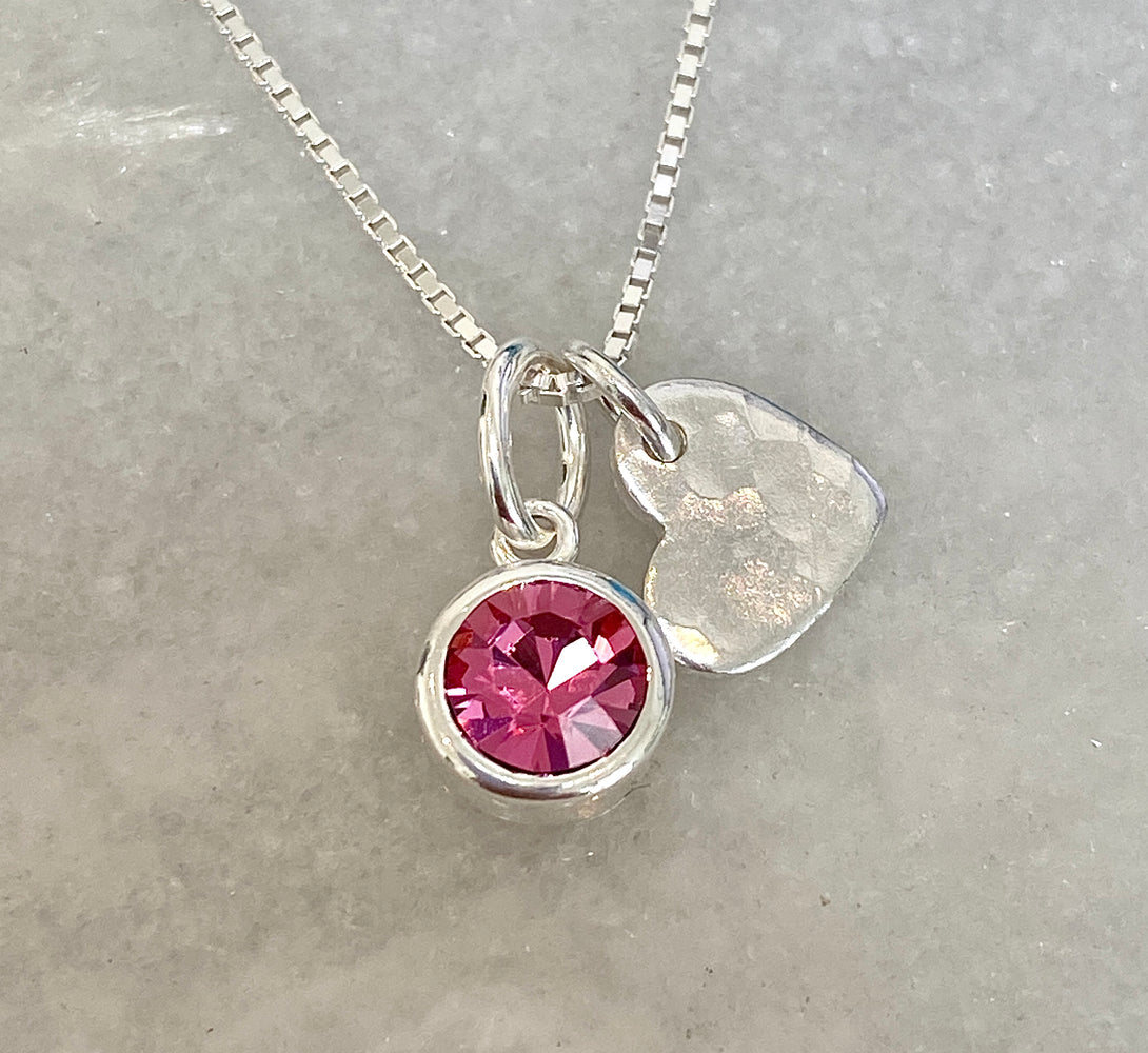 Birthstone Heart Necklace with Engraved Names | Al Qismat Jewelry