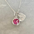 October birthstone charm with heart pendant necklace in sterling silver