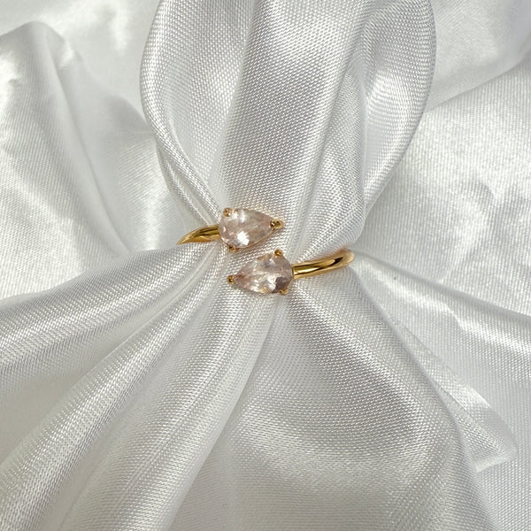 Rose Quartz Crystal Teardrop Ring (18k Gold)