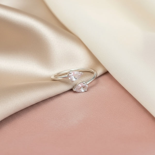 Rose Quartz Crystal Teardrop Ring (Sterling Silver)