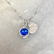 September birthstone charm with heart pendant necklace in sterling silver