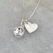 April birthstone charm with heart pendant necklace in sterling silver
