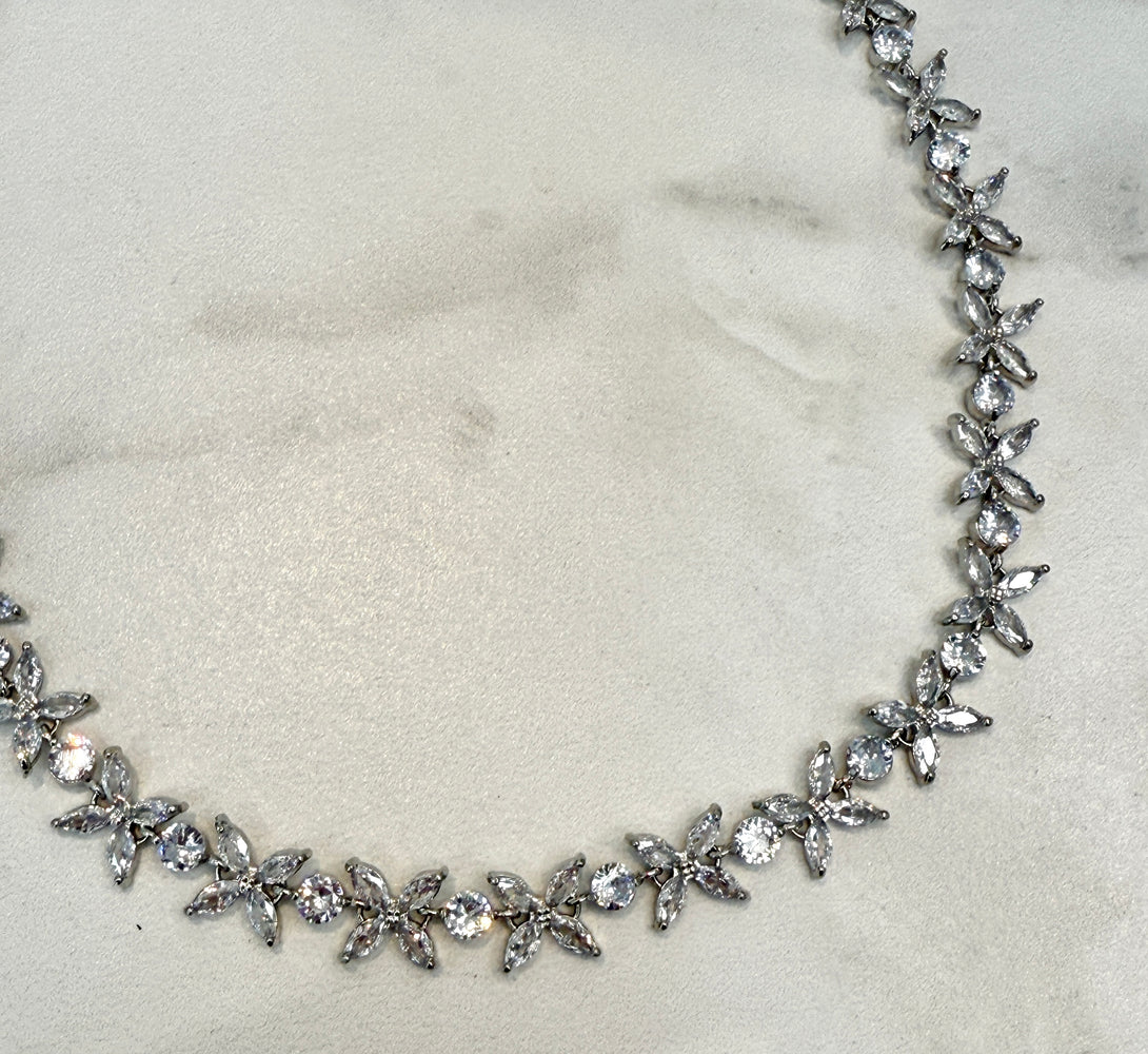 WILLOW Crystal Petal Silver Necklace Set