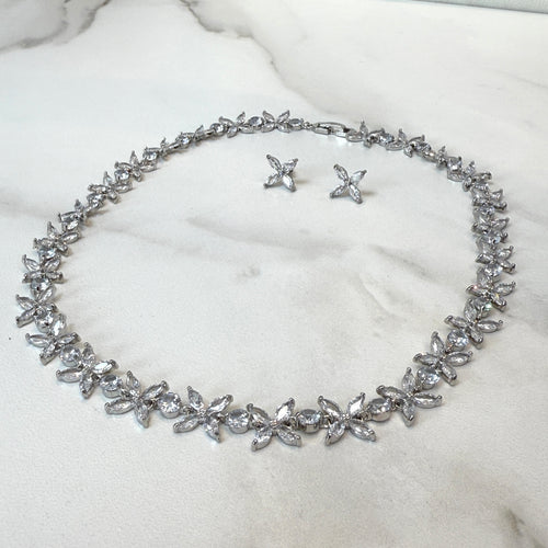 WILLOW Crystal Petal Silver Necklace Set