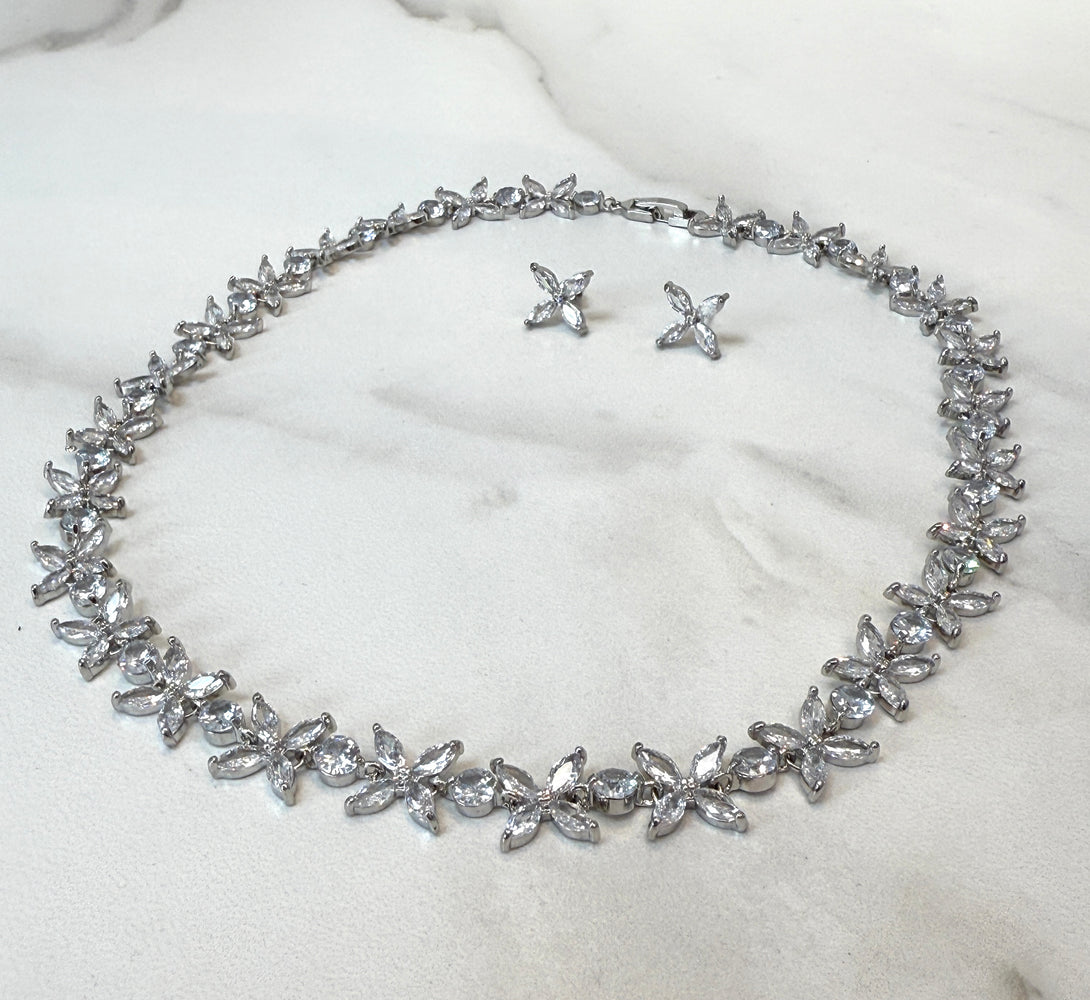 WILLOW Crystal Petal Silver Necklace Set