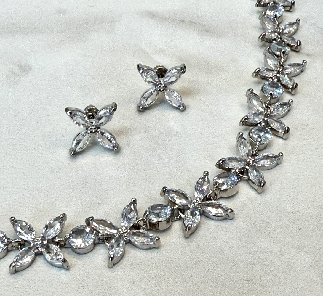 WILLOW Crystal Petal Silver Necklace Set