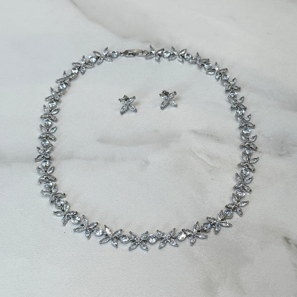 WILLOW Crystal Petal Silver Necklace Set