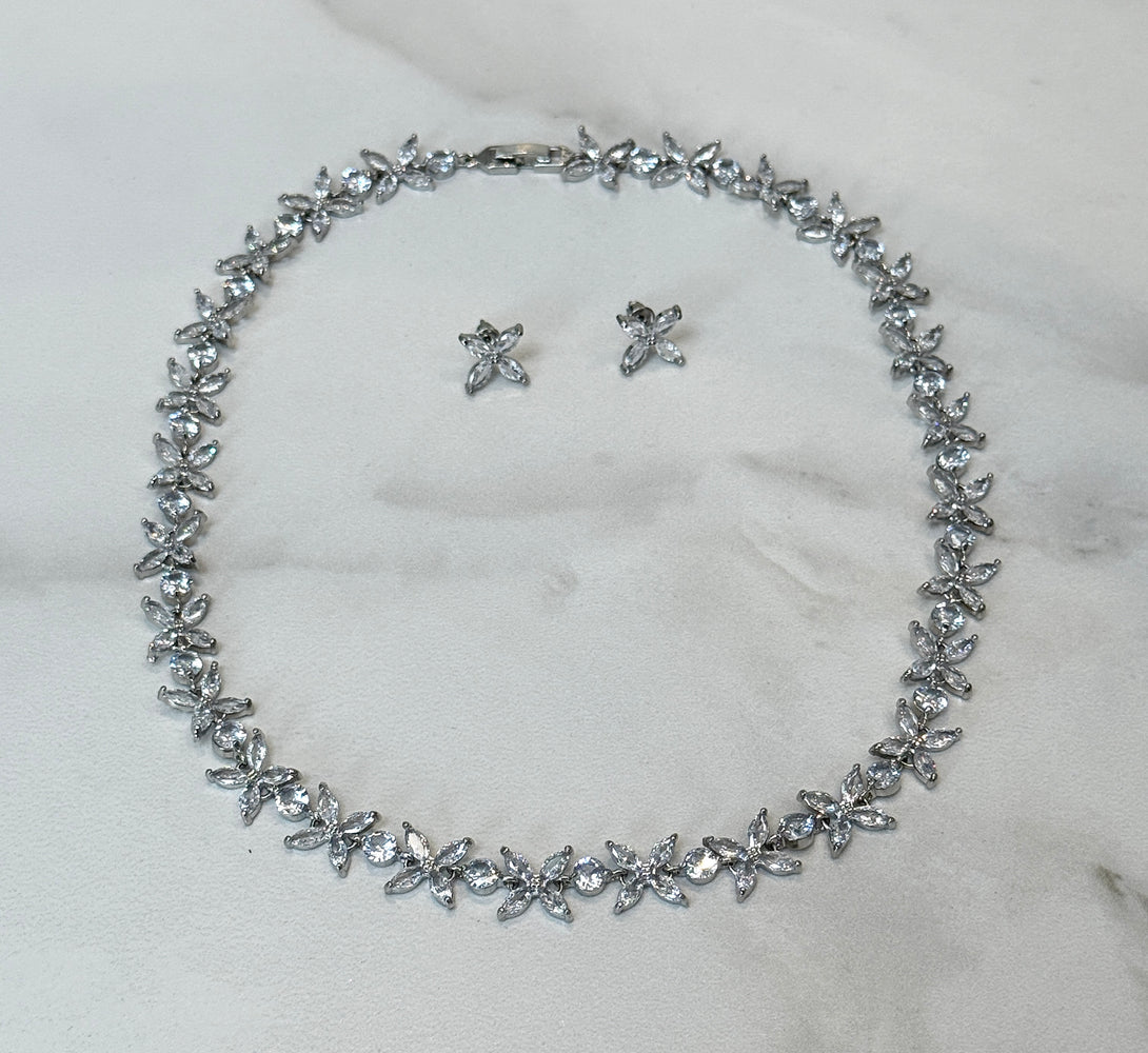 WILLOW Crystal Petal Silver Necklace Set